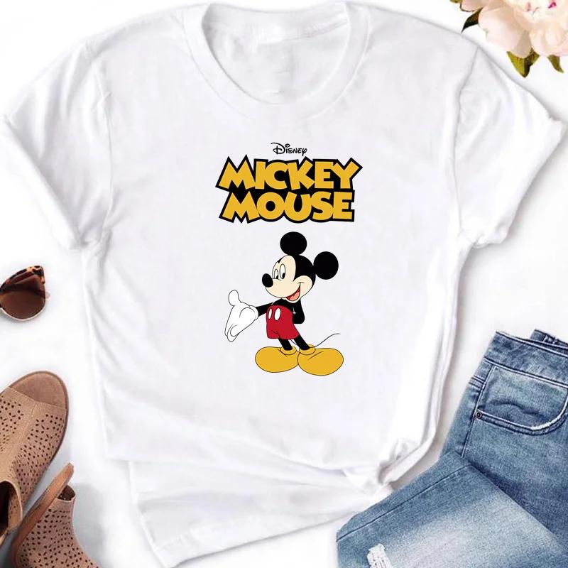 2025 Disney Top Casual Bianco a Manica Corta con Girocollo e Stampa Moda Top Mickey Minnie Mouse per Abbigliamento Donna Ragazza