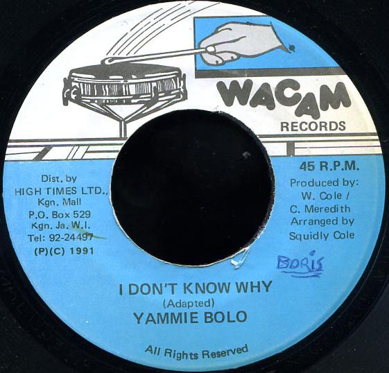 

7-дюймовая пластинка YAMMIE BOLO I Dont Know Why NONE WACAM 1991 Ямайка Регги Ска Даб Б/у