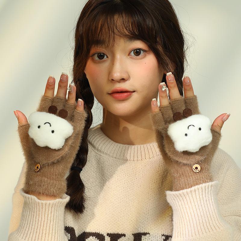 

Перчатки для женщин на осень и зиму, плюшевые, милые и бархатные, для девочек, чтобы держать пальцы в тепле, для студентов, чтобы писать, полупальцы average size