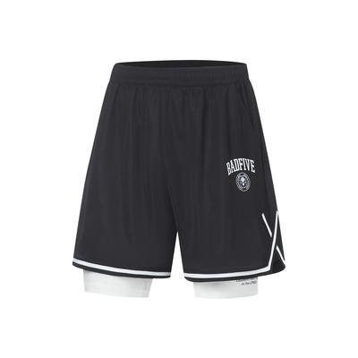 Li Ning Badfive Color Block Loose Moisture Wicking Quick Dry 2 In 1 Sports Shorts Men Shorts Black AKST521-3