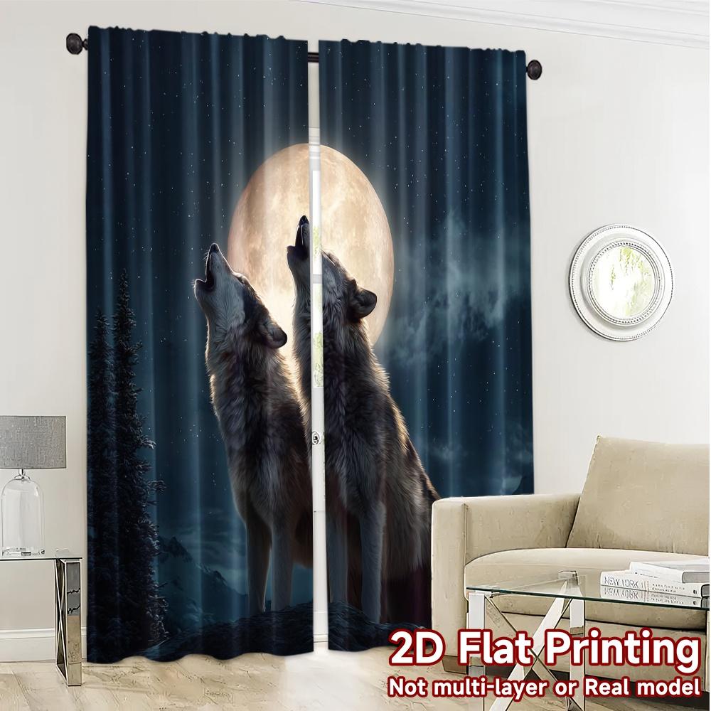 2pcs, 2D FLAT PRINTING Curtains (Without Rod) Lunar Harmony Light Filtering Modern Curtains Durable 100% Polyester Fabric