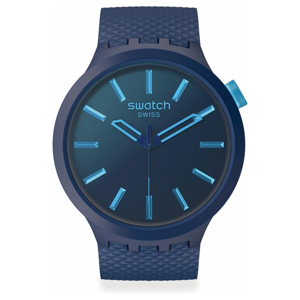 Swatch Big Bold Indigo Glow Watch SB05N113 Blue Dial Silicone Strap 43mm