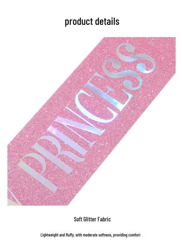 European & American Glitter Princess Birthday Sash for Girls