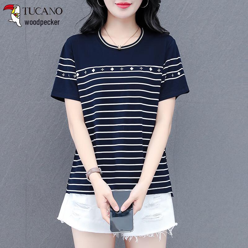 Women s Striped Pure Cotton Plus Size T-Shirt XL