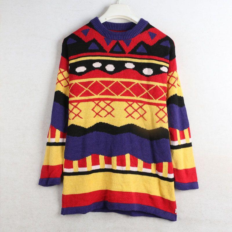 Autumn and Winter New Arrival Export European and American Women's Clothing Children's Fun Retro Cotton and Linen Fabric Unisex Wear Sweater Thick