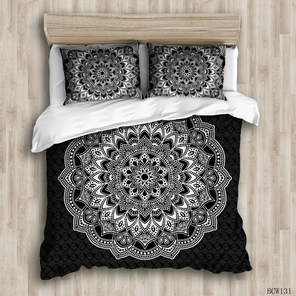 Comforter Bohemians Bedding Set 100% Polyester White Black Indian Elephant Bed Clothes King Size Comforter Set Boho Bedding Set Full Kids
