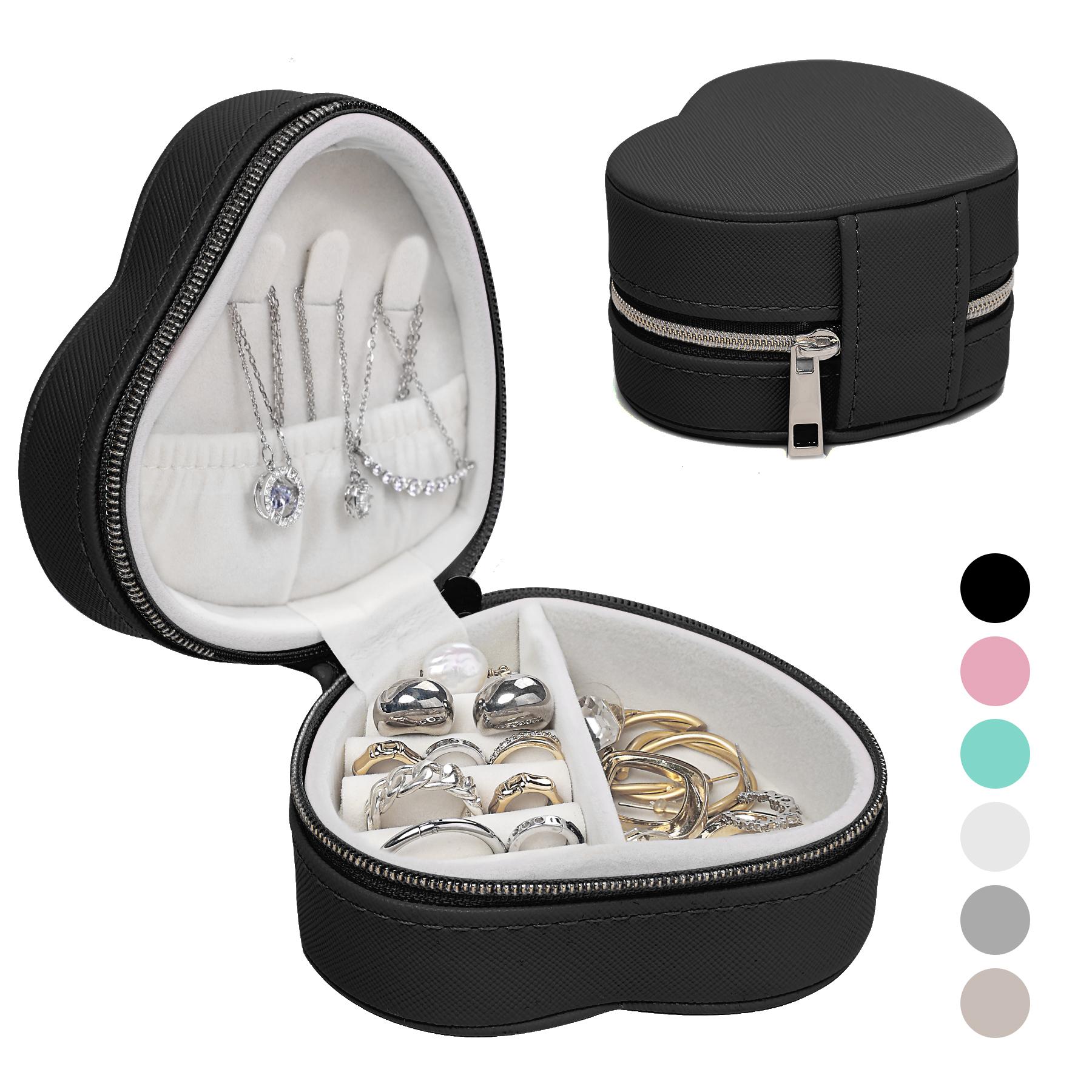 

Шкатулка для коштовностей у формі серця Дорожній футляр для ювелірних виробів Невеликий органайзер для коштовностей Подарунки для неї B123 чорний