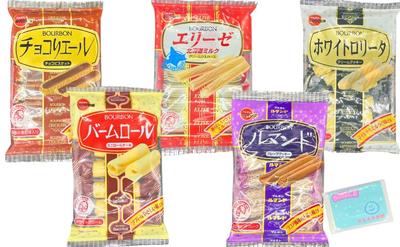 Bourbon-Süßigkeiten-Sortiment, 5er-Set, Schokolade, Ale, Elise, Hokkaido, Milch, Weiß, Lolita, Balsamrolle, je 1 Beutel, insgesamt 5 Beutel, Bourbon-Kekse, Waffeln