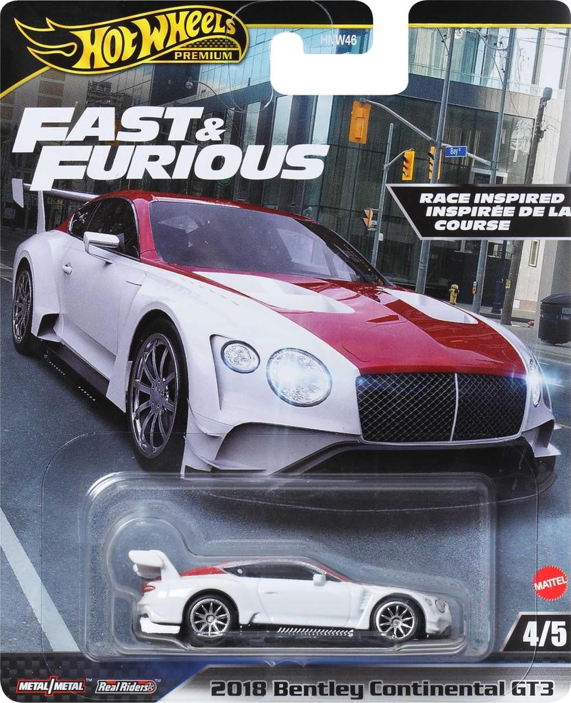 Hot Wheels Fast Furious 2018 Bentley Continental GT3 Vehicle Toy Mini Car Ages 3 and Up White HVR63 & -