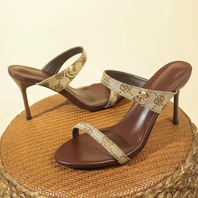 Fashion Flower Embroidery Stiletto Heel Slippers Women 2025 Summer Open Toe High Heels Sandals Woman Brand Fashion Party Shoes Plus Size