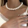 Exaggerated Imitation Pearl Beads Necklace for Women CCB Big Heart Pendant Choker Necklace Jewelry Gift