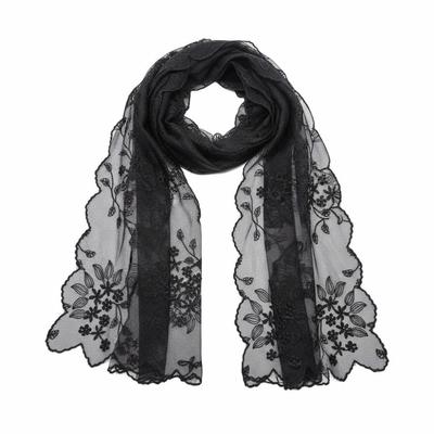Embroidered Flower Sunscreen Shawl Lightweight Female Headscarf Elegant Lace Scarf  Spring