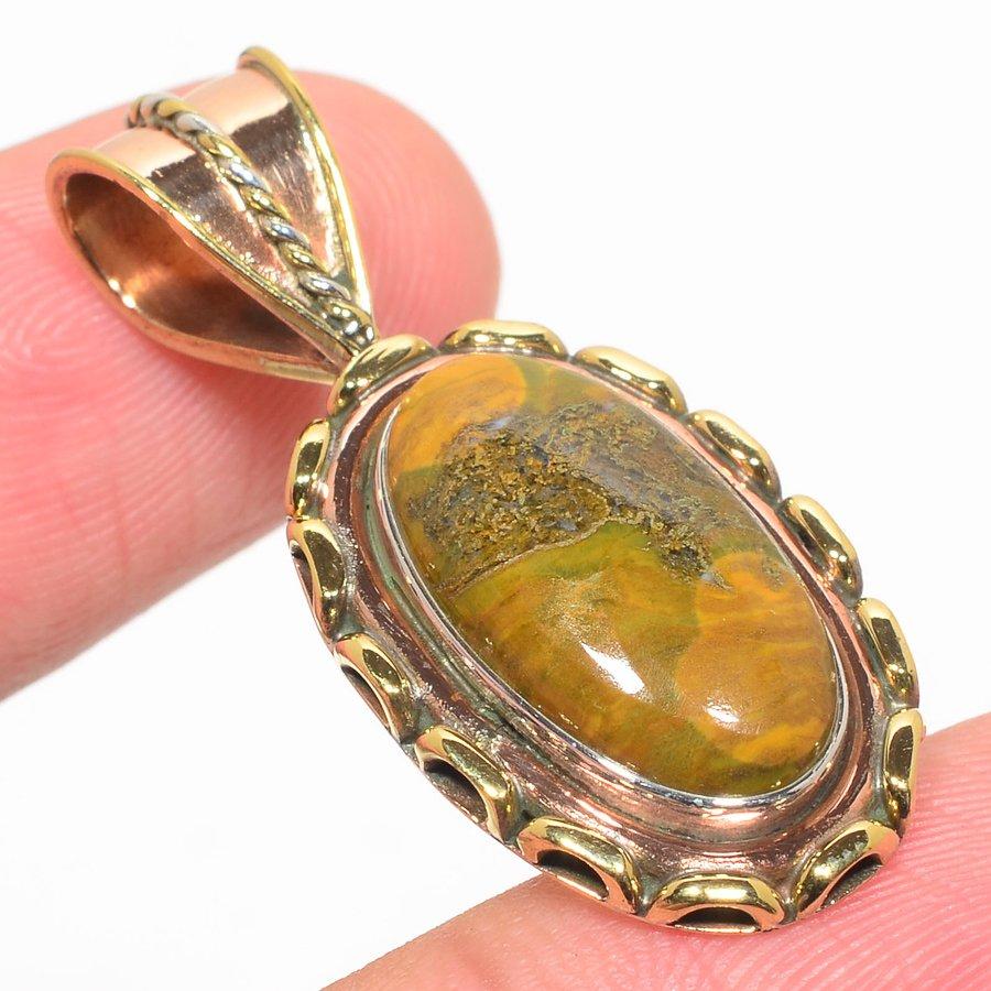Natural Ocean Jasper TwoTone 925 Solid Sterling Silver Gift Pendant 1.50" W4v22