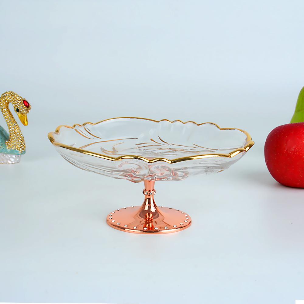 Rose Gold Glass Fruit Tray Rose Gold Stripe Cake Bowls 116mm золотой