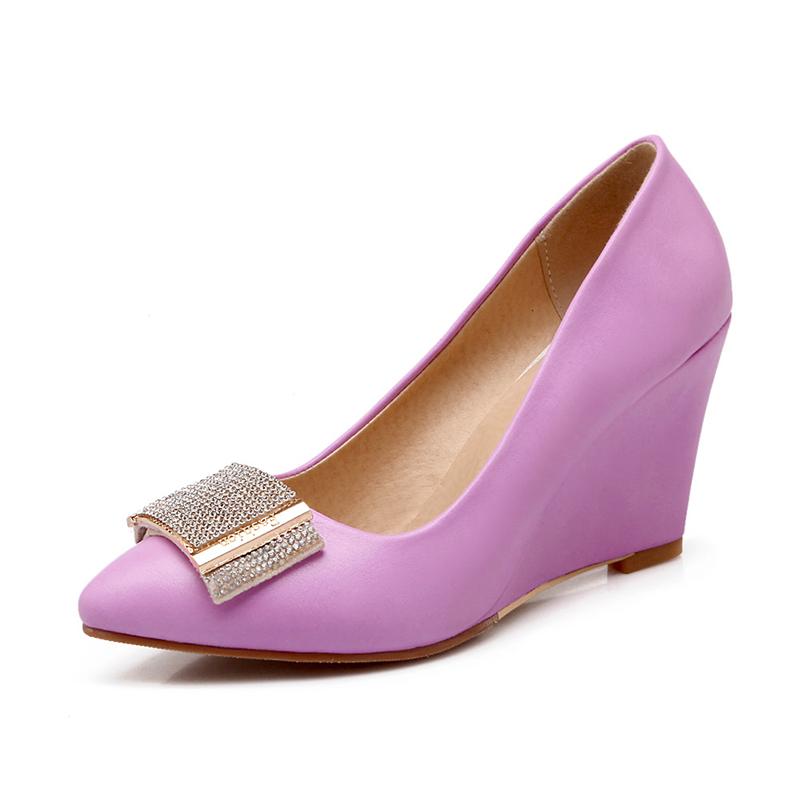 

Классические туфли-лодочки на танкетке, женская мода, роскошные, с кристаллами, розовые, белые, телесные, свадебные, для офиса, вечеринки, женские 39 фиолетовый