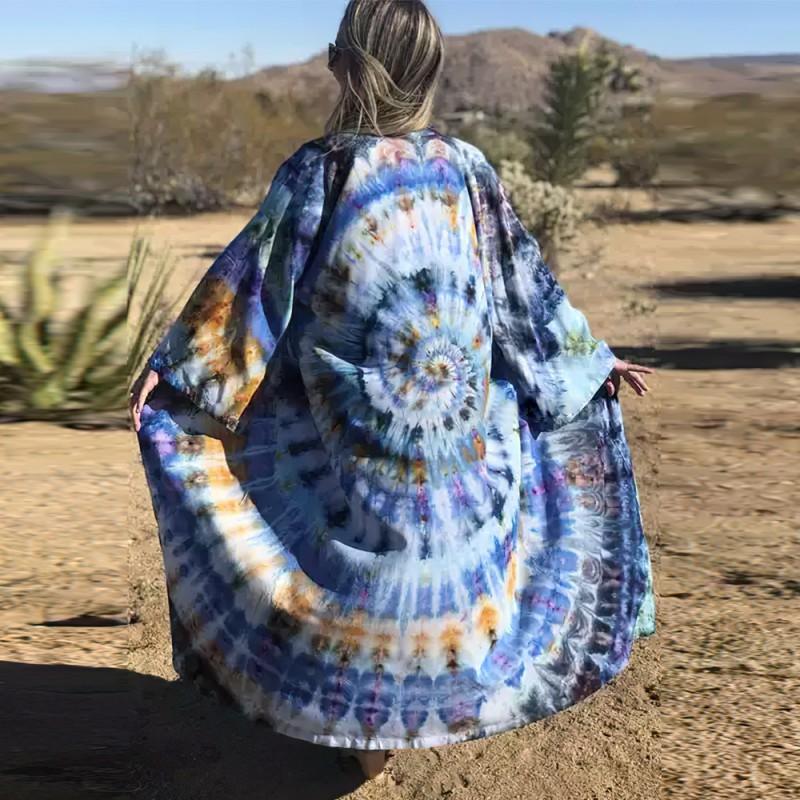Womens Tie-Dye Beach Cover Up Kimono Style Swimwear Sarong With Bikini Set Vacation Poolside Sun Protection Tie-dye Color Series