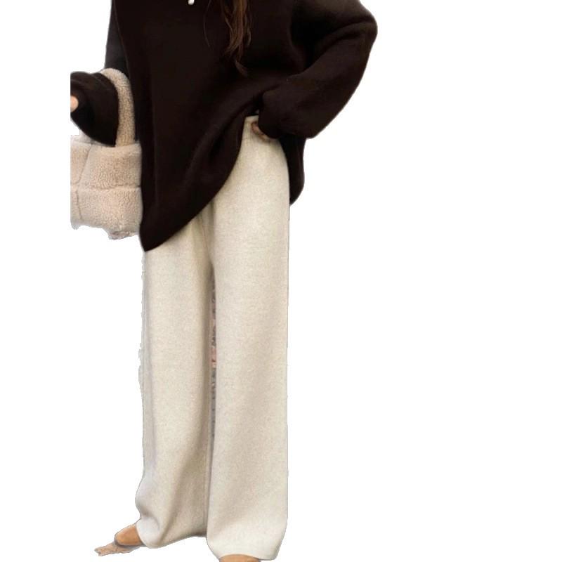 Women's Wool Wide-Leg Cashmere Pants - Soft Drapey Straight-Leg for Autumn and Winter