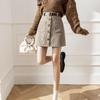 Striped Autumn Winter Skirts Womens Mini Slim Belt A-line Skirts Chic Korean Fashion Button Pocket Women Skirt