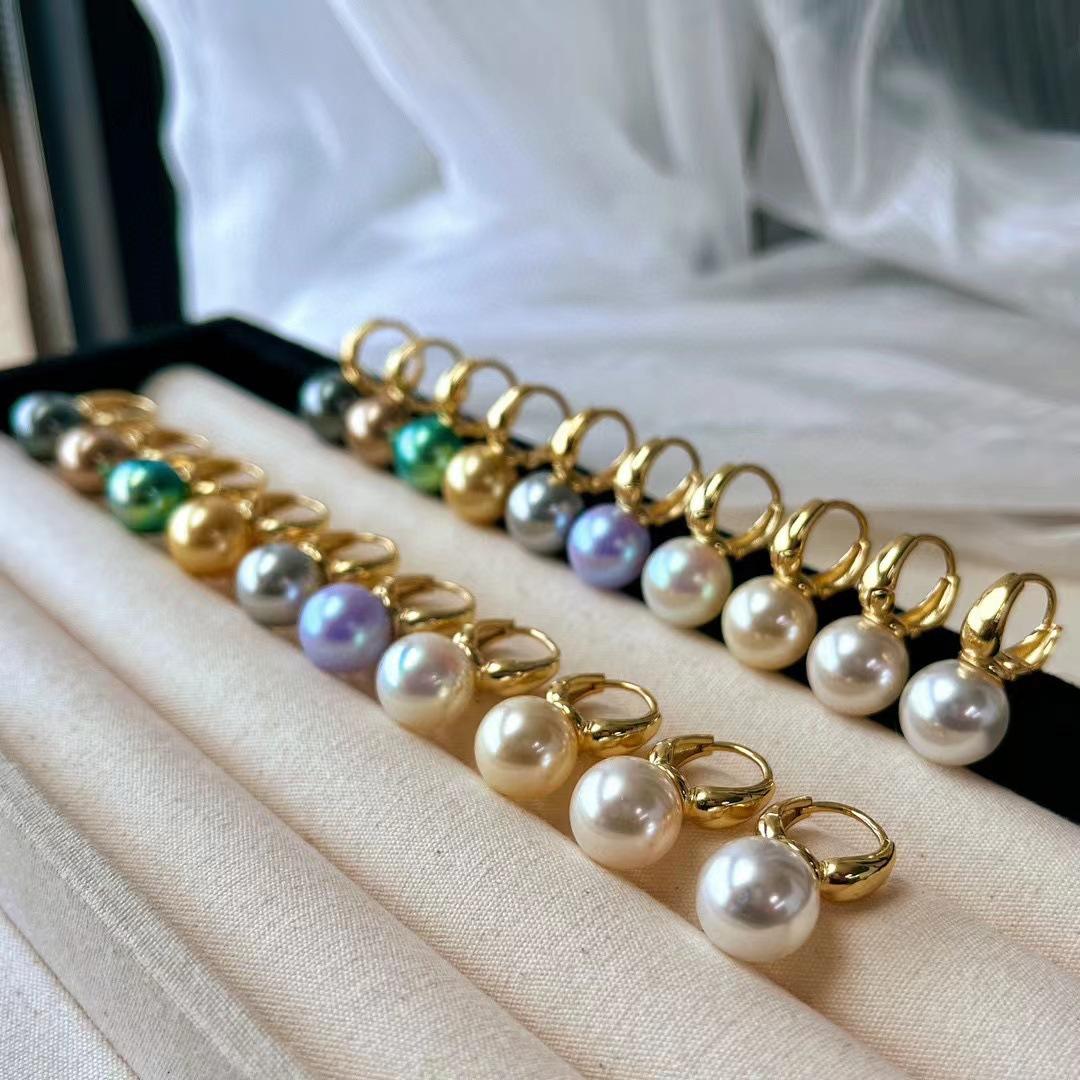 National Style Advanced Sense High Quality Shijia Malachite Green Imitation Australian White Tahitian Pearl Earrings Stud Earrings