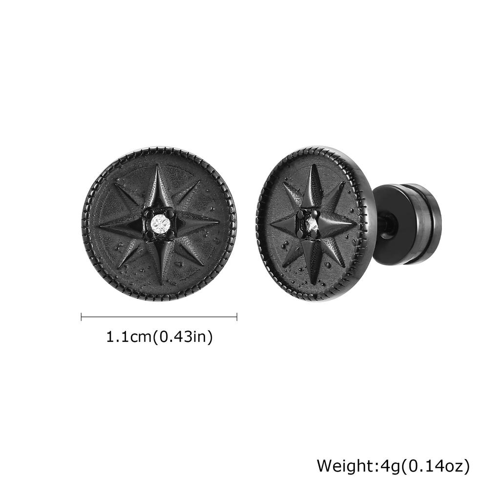 Vintage Gothic Norse Viking Stud Earrings for Men Boys, Rock Punk Runes Round Earrings, Fashion Piercing Jewelry Gift