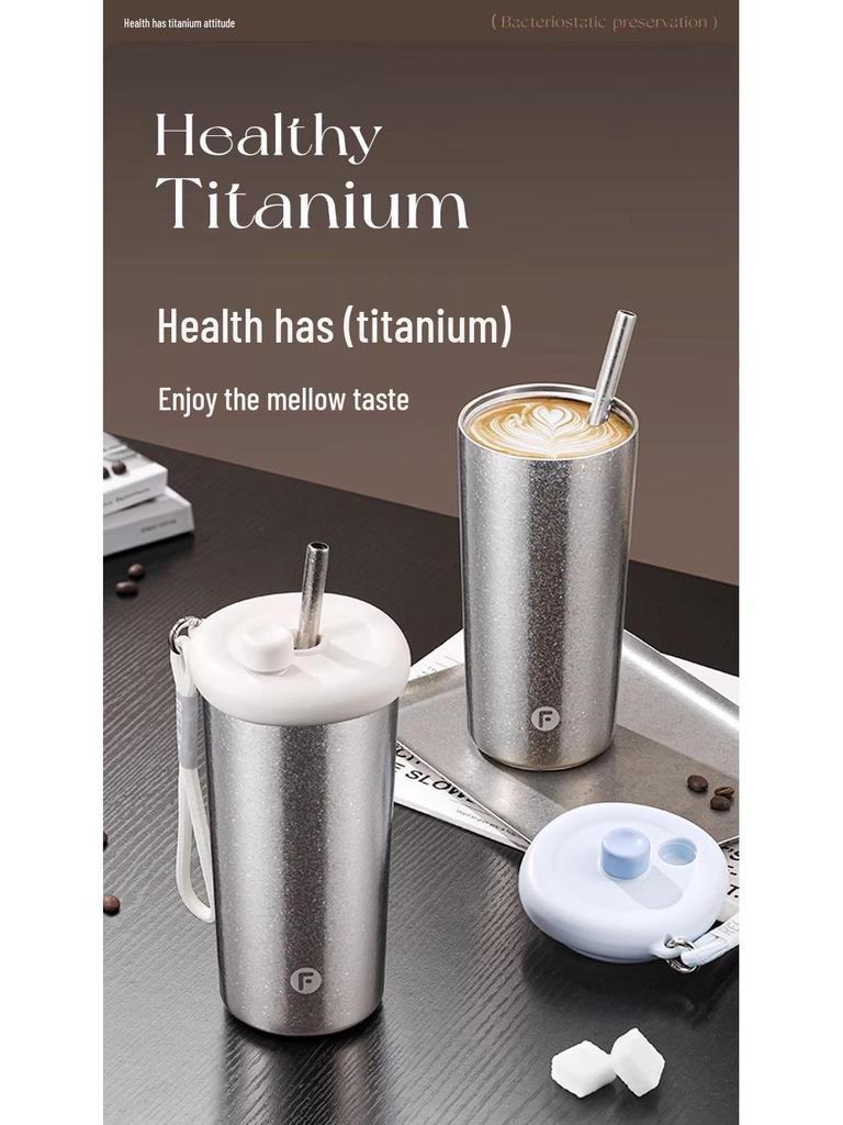 Fuguang Women's Pure Titanium Insulated Coffee Cup with Straw - Portable, High-Value Water Cup for Car Use, Gift-Ready with Printing.