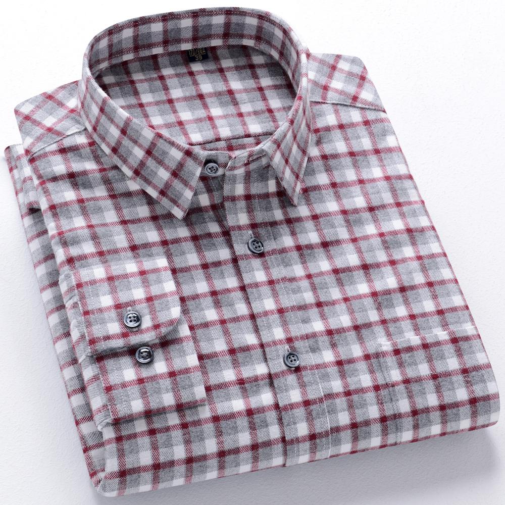 Men's Plaid Long Sleeve 100% Cotton Flannel Shirt with Chest Pocket, Autumn Winter Comfortable Casual Button Down Shirts