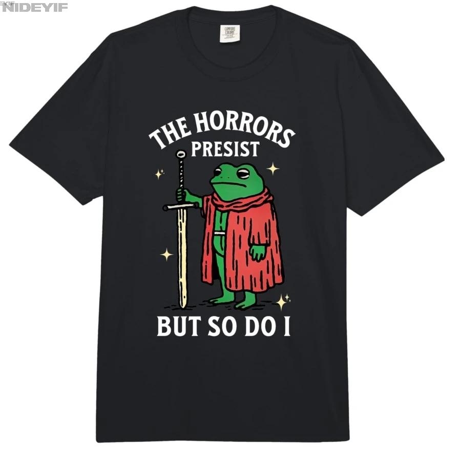 The Horrors Persist But So Do I Funny Tarot Frog Toad Tshirt For Men Women 100 Cotton T Shirts Short Sleeve Tops 04062