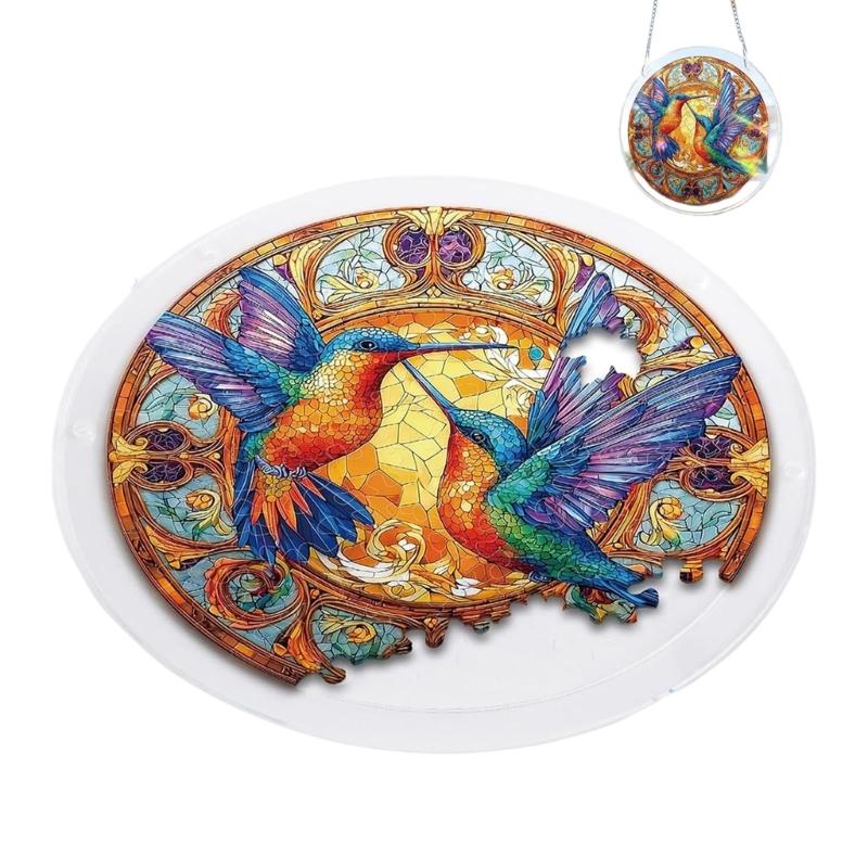 Colorful Acrylic Puzzle Sun Catcher Window Decoration With Metal Chain For Home Gift DIY Art Craft Hanging Sun Catcher Signs