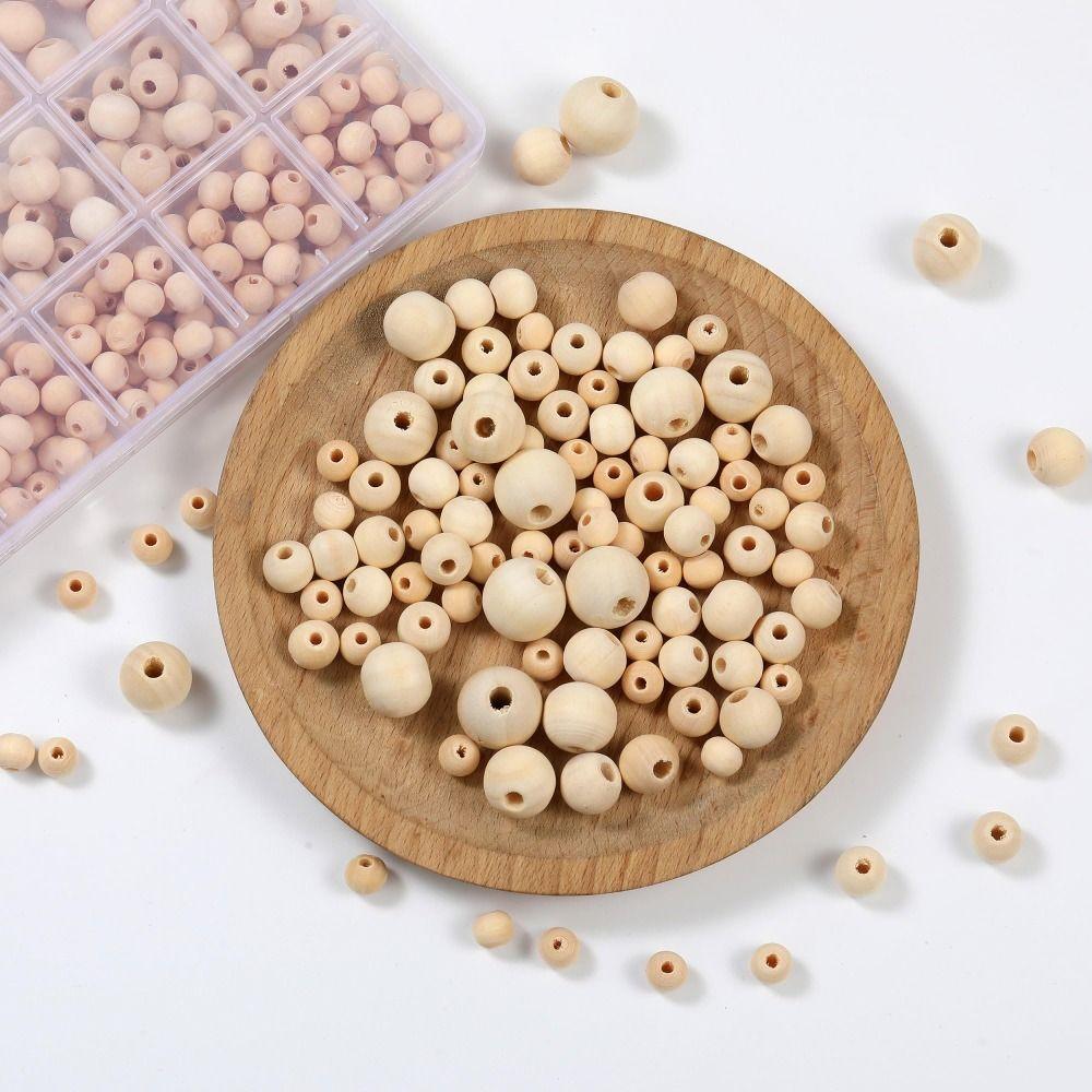 300Pcs 6-14mm Wooden Beads Craft Making Natural Round Beads  DIY Bracelet Necklace