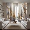 2pcs HD digital white color system dreamy gold light luxury style curtains home decorating style decoration living room bedro