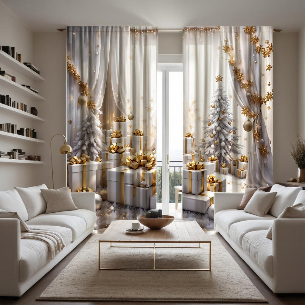2pcs HD digital white color system dreamy gold light luxury style curtains home decorating style decoration living room bedro
