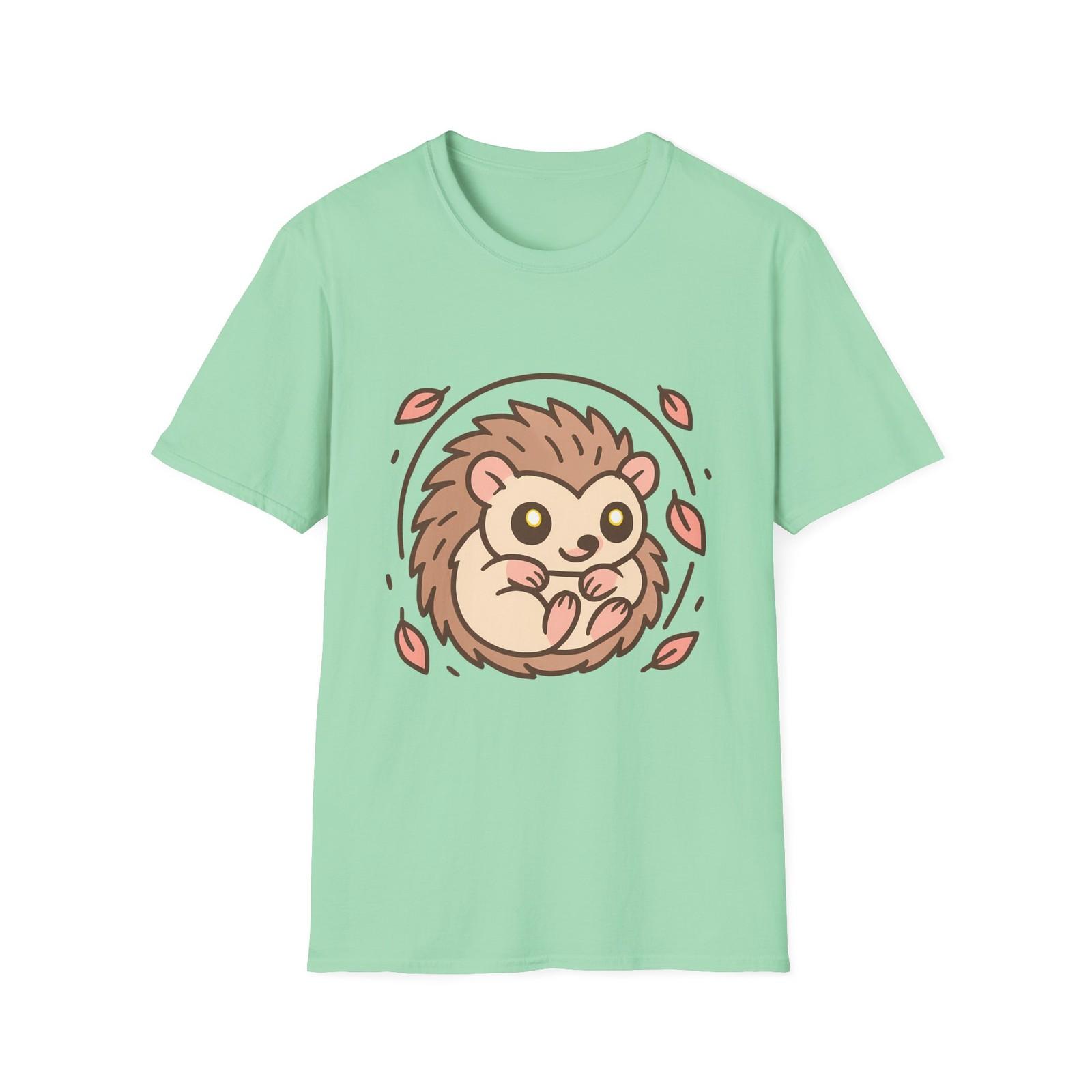 Unisex Softstyle Whimsical Hedgehog T-Shirt Mens Womens Tees Top | Cute, Fall Forest S