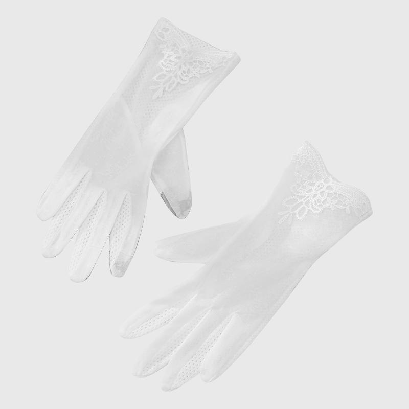 Ladies UV-Resistant Non-Slip Ice Silk Outdoor Cycling Driving Gloves Summer Lace Sunscreen Gloves
