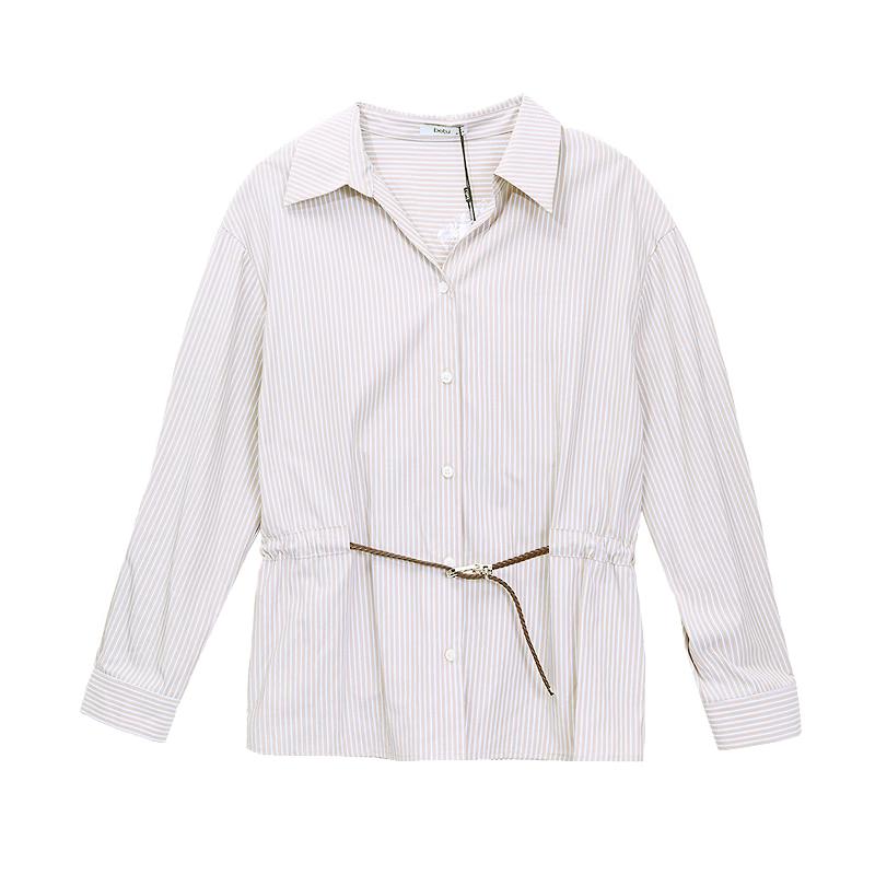 

Betu Women s Striped Waist-Cinching V-Neck Blouse