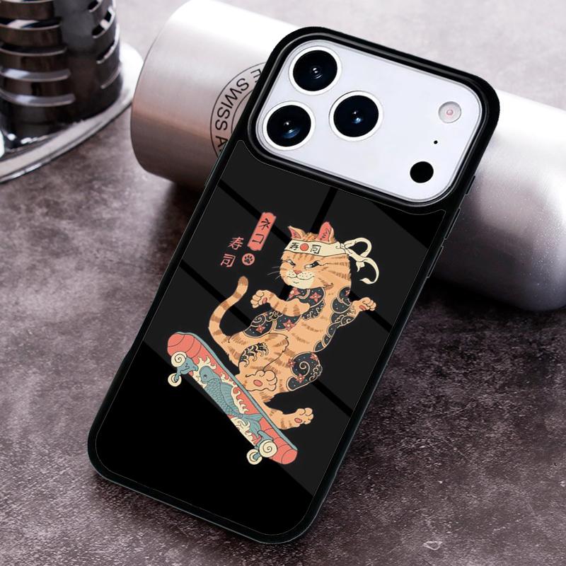 

Ukiyo-e Samurai Cat Neko Ramen Phone Case For iPhone 17,16e,15,14,13,12,11,Mini,Pro,MAX soft Silicone Cover iPhone 15 Plus