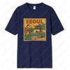 Seoul Korea Comic T-Shirt Unisex Retro-Stil Vintage Stadt-Skyline Grafik-T-Shirts Bold Asian Travel Baumwollshirt Geschenk Männer Frauen Tops