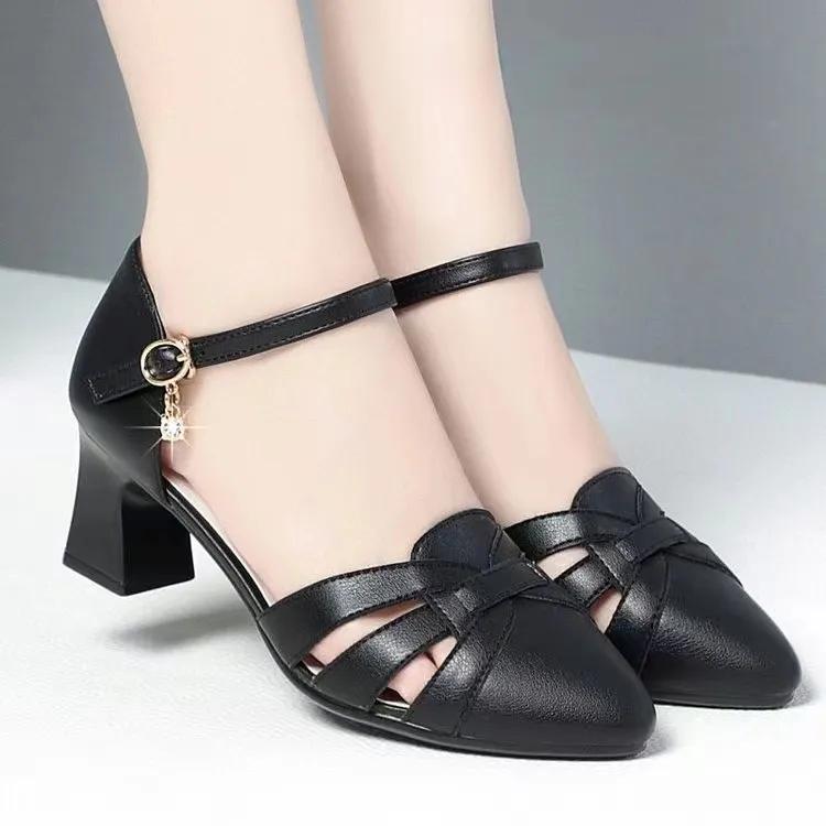 fashion sweet beige high quality buckle strap high quality pumps women casual black comfort office work shoes ab512