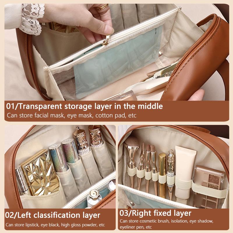 High Appearance  Large Capacity Pu Double Zipper Portable Makeup Bag Retro Travel Home Waterproof And Anti Fouling