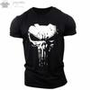 Men Sports Casual O-Neck T-Shirt, Military Patriotic Skull  Print Oversized Short Sleeve Tops