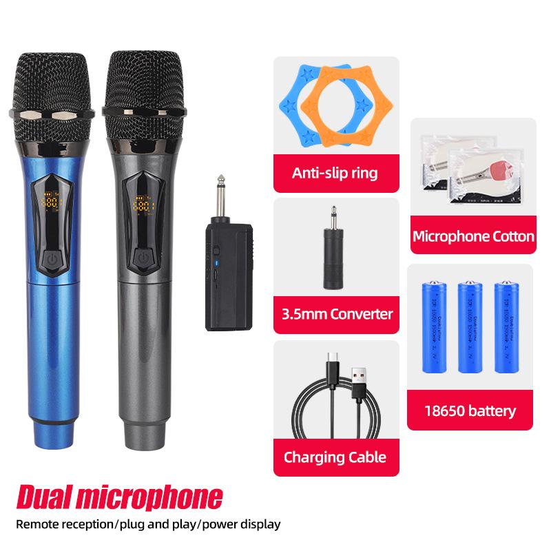 Rechargeable Wireless Microphone with Battery Display for Home KTV and Stage Live Streaming, Model One-to-Two Handheld.