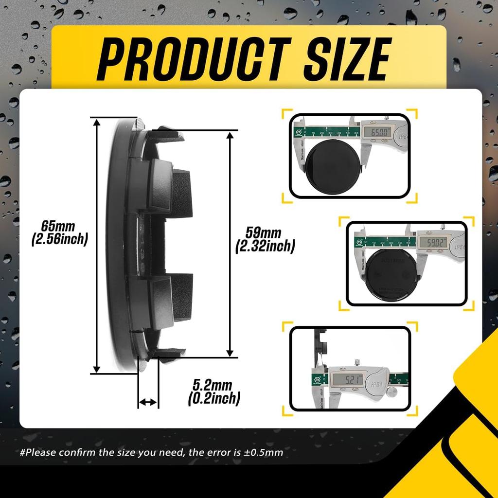 4Pcs Wheel Center Caps for F150 Focus Mustang Wheel Rim Outer 65mm(2.56in) Inner 59mm(2.32in) Black Hub Caps, Replacement 2M5V-1A096