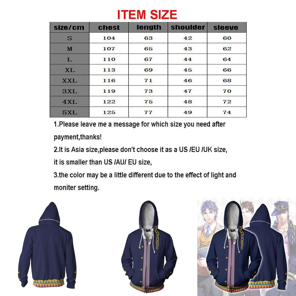 Jojos Bizarre Adventure Cosplay Hoodie Mens Stylish Zipper Jacket With Long Sleeves