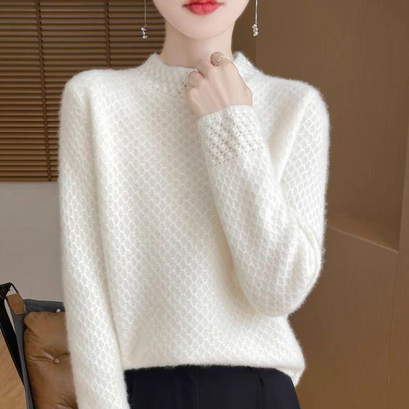 

Вязаный свитер с воротником-стойкой, элегантный пуловер с длинным рукавом, уютный свитер для осени и зимы, женская одежда 2XL теплый белый