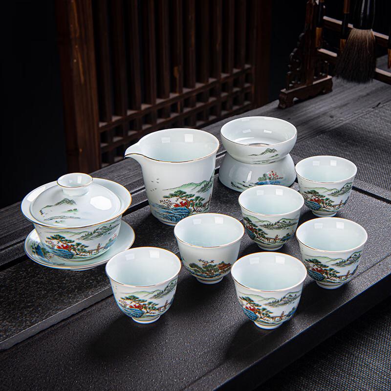 Li Lang Pink-Green Ceramic 10-Piece Tea Set