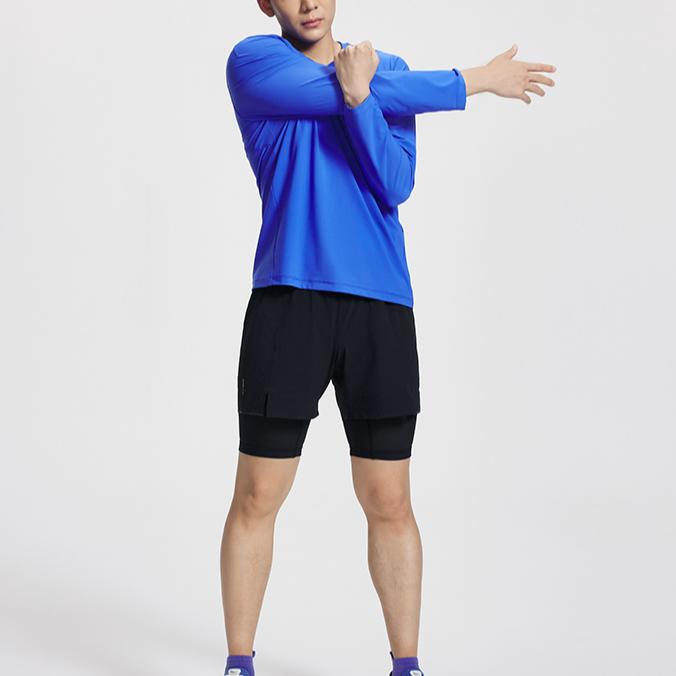 SAUCONY Solid Color Running Stretch Sweat-Wicking Crew Neck Pullover Knit Long Sleeve T-Shirt Men Tops Bright-Blue SC2230118A-BL02