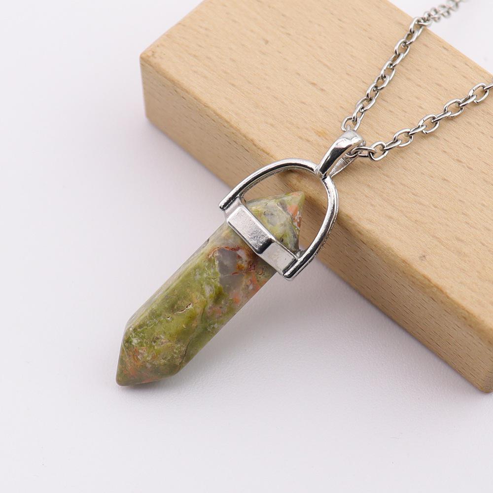 Handmade Amethyst Rose Quartz Hexagonal Pillar Pendant Necklace (N760)
