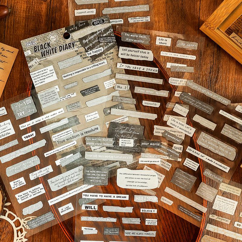 Retro Waterproof Collage Stickers - Creative English Planner Material for DIY Painting