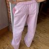 Women Casual Long Pants Elastic Waist Mid-rise Trousers Solid Color Wide Leg Loose Fit Pants