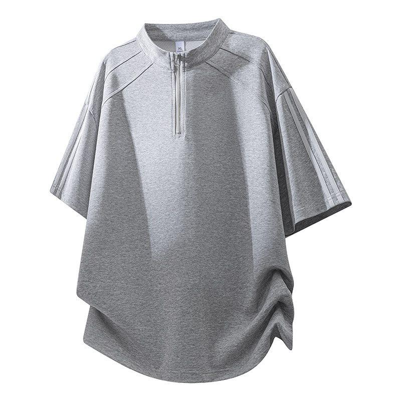 Men's Striped Half-Zip Short-Sleeve Casual T-Shirt