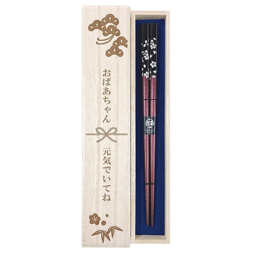 Chopsticks [Silver Cherry Blossom Purple] with a paulownia wood box and gift wrapping. Perfect for Respect for the Aged Day, birthdays, thank you gift